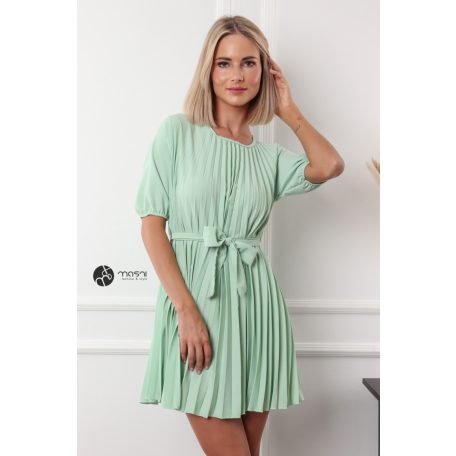 Hullámos aljú pliszírozott ruha pasztell zöld