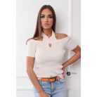 Nyakpántos rövid ujjú bordás felső bézs