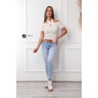 Nyakpántos rövid ujjú bordás felső bézs