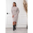 Magas nyakú öves kötött ruha bézs