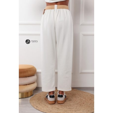 2 zsebes, bőszárú pamut nadrág övvel fehér