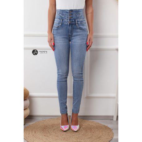 Dona extra magas derekú push up-os skinny farmer nadrág kék
