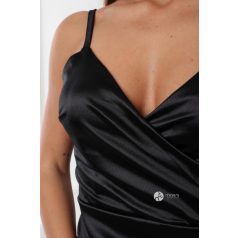 Dekoltált alakkövető szatén miniruha fekete