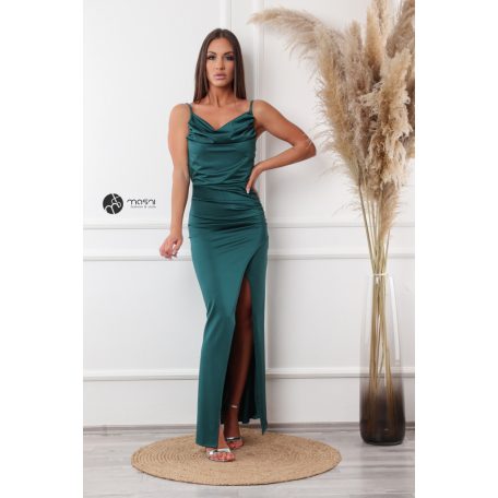 Leana ejtett nyakú elasztikus maxi ruha sötét zöld