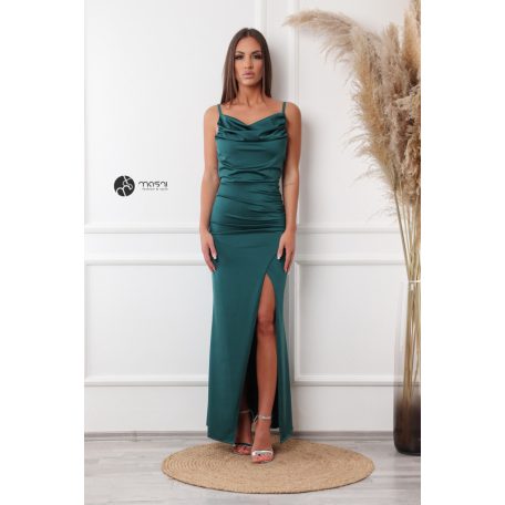 Leana ejtett nyakú elasztikus maxi ruha sötét zöld