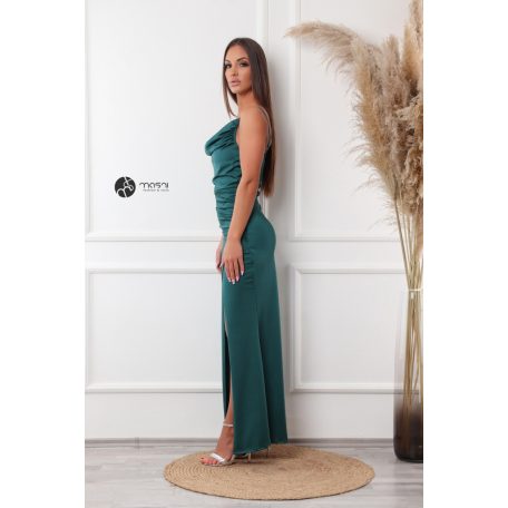 Leana ejtett nyakú elasztikus maxi ruha sötét zöld