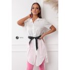 Rövid ujjú vászon ingruha fekete övvel fehér