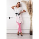 Rövid ujjú vászon ingruha fekete övvel fehér