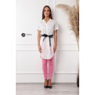 Rövid ujjú vászon ingruha fekete övvel fehér