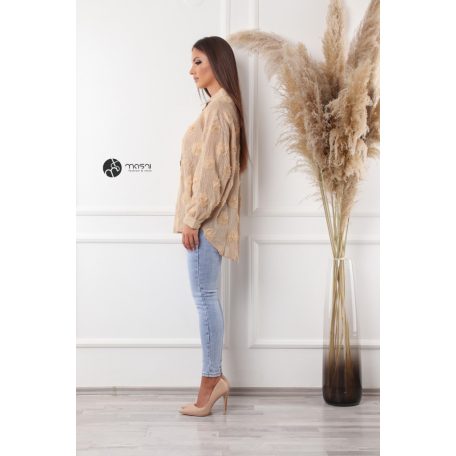 Tüll virágos ing coffee