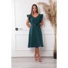 V nyakú fodros vállú ruha zöld