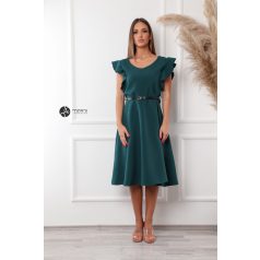 V nyakú fodros vállú ruha zöld