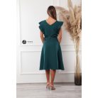 V nyakú fodros vállú ruha zöld