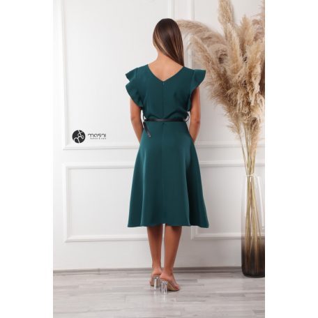 V nyakú fodros vállú ruha zöld