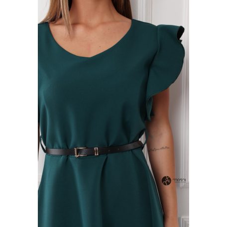 V nyakú fodros vállú ruha zöld