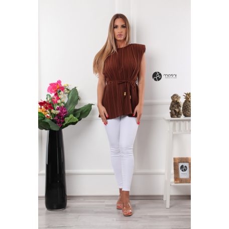 Pliszíros derékban kötős felső csoki barna