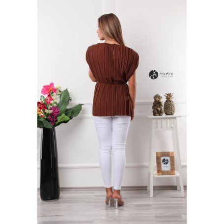 Pliszíros derékban kötős felső csoki barna