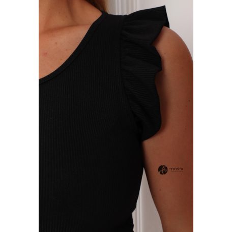 Fodros vállú bordás atléta fekete