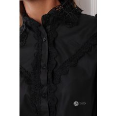 Csipke galléros rövid ujjú ing fekete