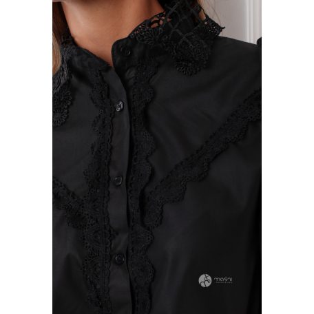 Csipke galléros rövid ujjú ing fekete