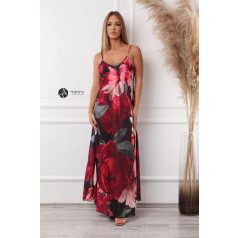 Virágos szatén maxi ruha bézs/mályva virágos