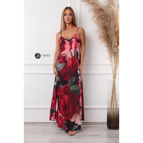 Virágos szatén maxi ruha bézs/mályva virágos