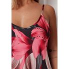 Virágos szatén maxi ruha bézs/mályva virágos