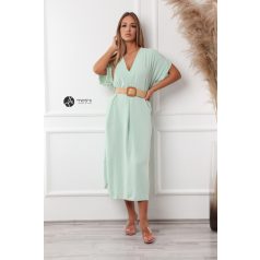 V nyakú oversize maxi ruha gyékény övvel menta
