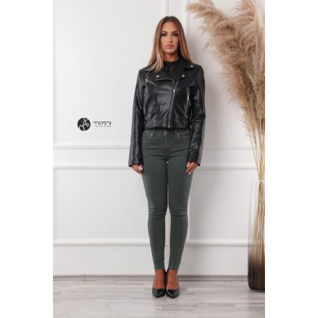 Ezüst cippes & szegecses műbőr dzseki fekete