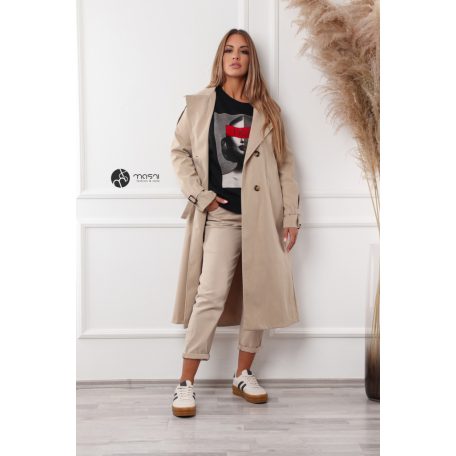 Öves hosszú ballonkabát bézs