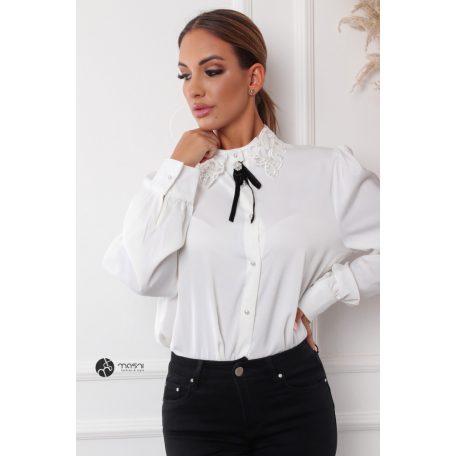 Gyöngyös csipke galléros ing fehér