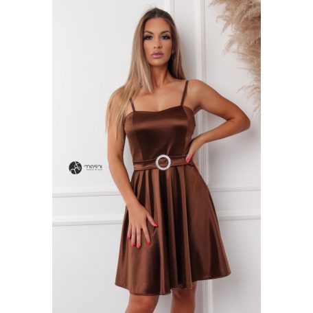 Valérie köves szatén ruha barna