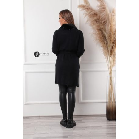 Szőrme galléros kötött kardigán fekete
