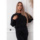 Kapucnis pulcsis, bőszárú nadrágos kötött szabadidő szett fekete