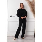 Kapucnis pulcsis, bőszárú nadrágos kötött szabadidő szett fekete