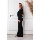 Kapucnis pulcsis, bőszárú nadrágos kötött szabadidő szett fekete