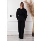 Kapucnis pulcsis, bőszárú nadrágos kötött szabadidő szett fekete