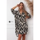 V nyakú mintás tunika ruha bézs fekete