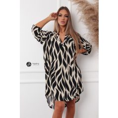 V nyakú mintás tunika ruha bézs fekete
