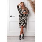 V nyakú mintás tunika ruha bézs fekete