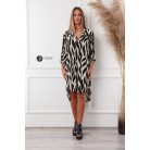 V nyakú mintás tunika ruha bézs fekete