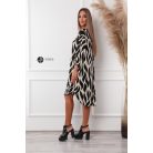 V nyakú mintás tunika ruha bézs fekete