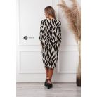 V nyakú mintás tunika ruha bézs fekete