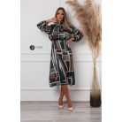 Zöld/barna mintás szatén ruha