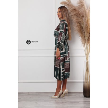 Zöld/barna mintás szatén ruha