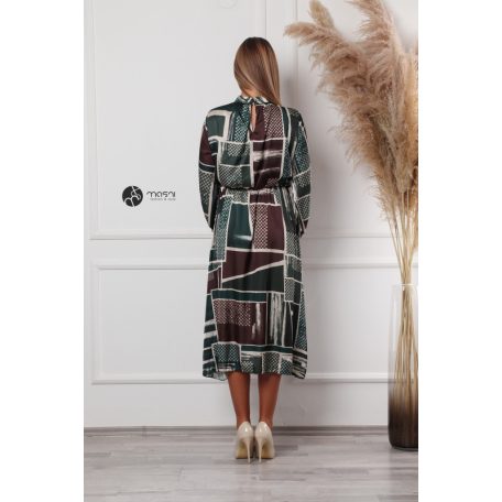 Zöld/barna mintás szatén ruha