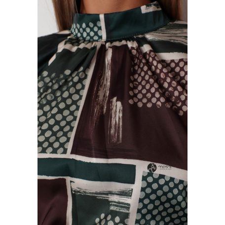 Zöld/barna mintás szatén ruha