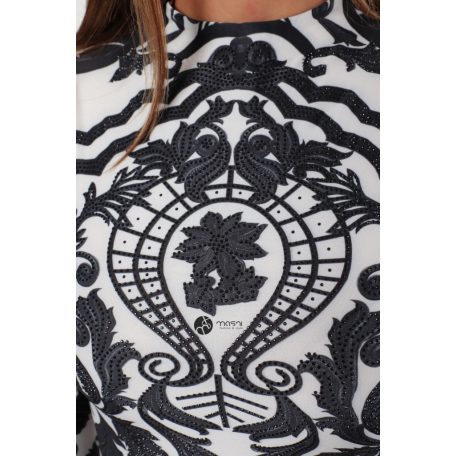 Csipke mintás body fehér/fekete