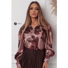 Virágmintás szatén ing barna