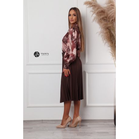 Pliszíros öves szoknya csokibarna